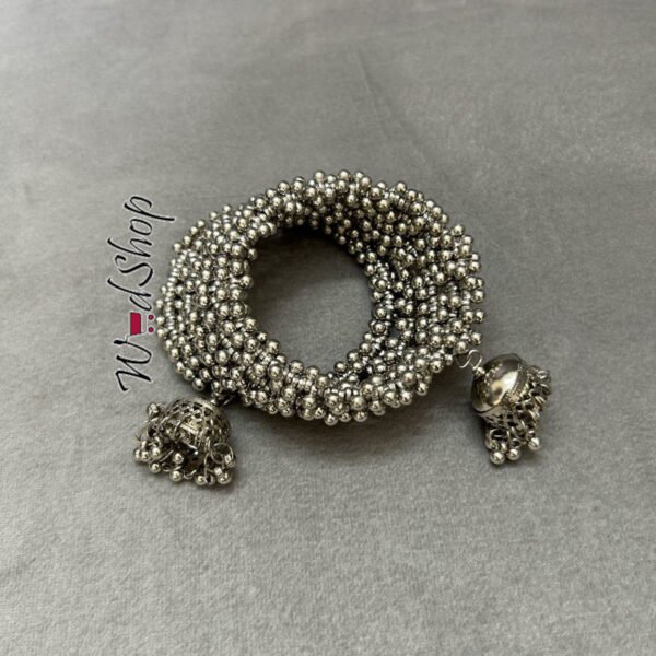 Oxidised Black Metal Small Beads Bracelet - Bangle/ Bracelet - for Women/Girls - Adjustable