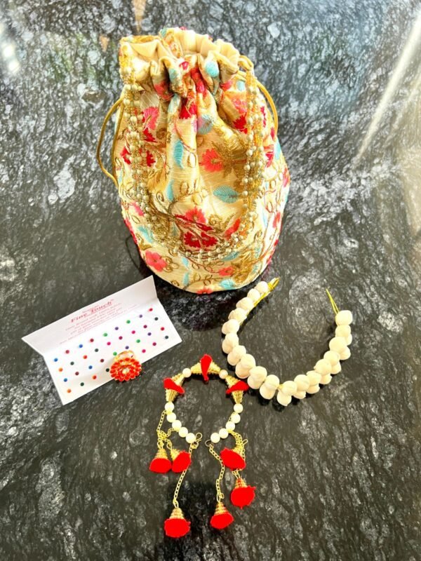 Hamper for Women – Embroidered Pouch Gift Hamper (5 Items) for Social Events, Haldi, Wedding, Get Together