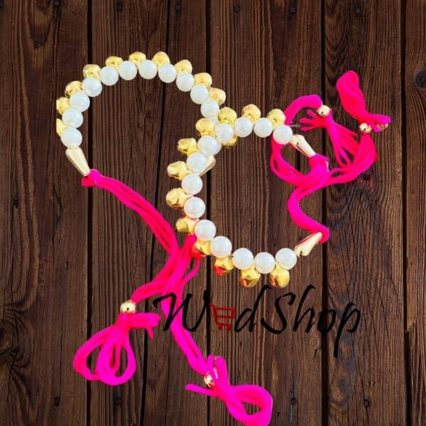 Wedding Gaana white pearl with golden ghungroo Bracelet - (Set of 2)