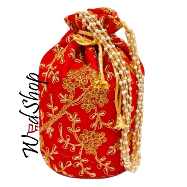 Ethnic Embroidered Red Color Potli Bags for Women, Return Gift Potli Bags, Party Favour Gift Bags, Giveaways