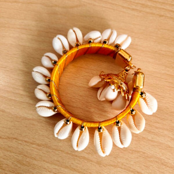 Yellow Cowry Bangles - Mehendi Favor Haldi Gifts - Handmade Silk Thread Dangling
