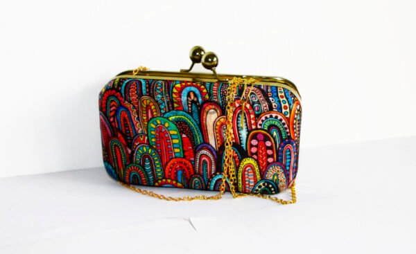 Ethnic Multicoloured Printed Clutch with Sling Chain 8inch*5inch