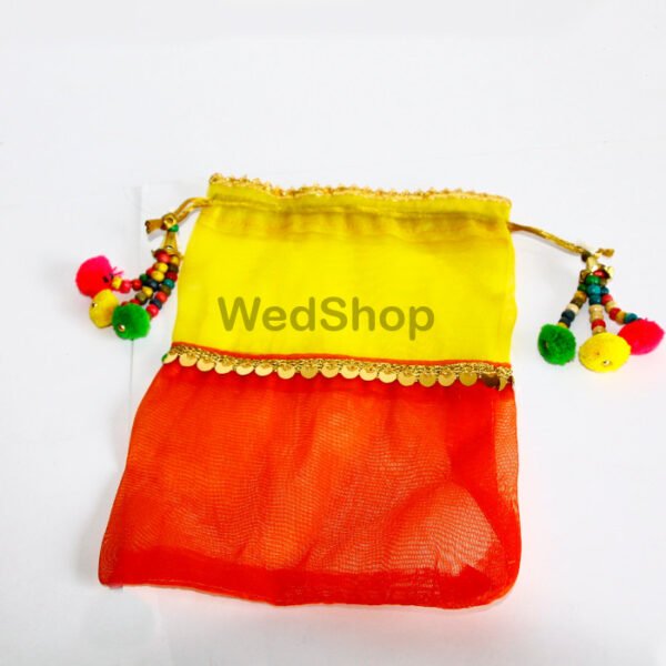 Tissue Fabric Simple Potli Mix Color - SIde latkan Hanging - 9" x 8"