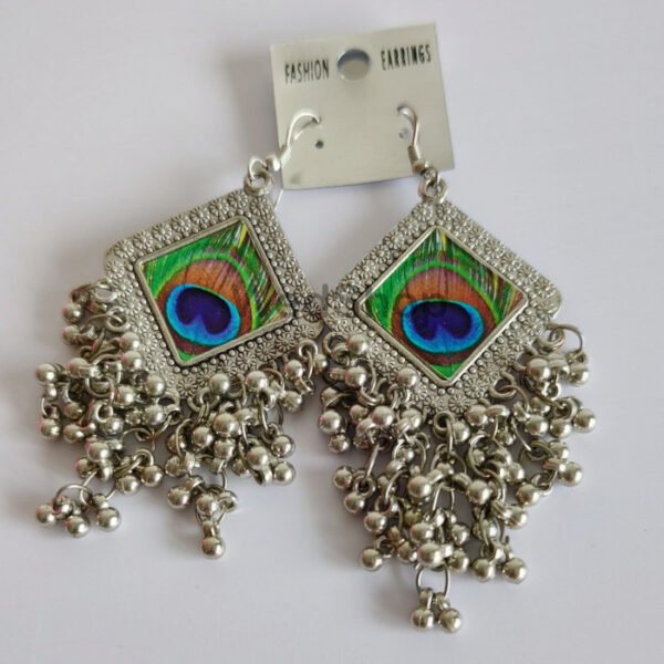 MorPankh Style Earring - Peacock feather look - Oxidised/ Black Metal - Hook Style