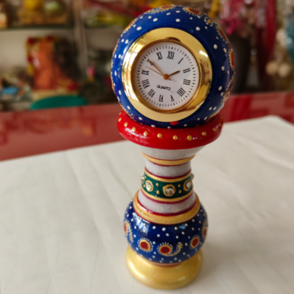 Marble Analogue Table Clock  -  Hand Painted Work Decorative - Blue Color